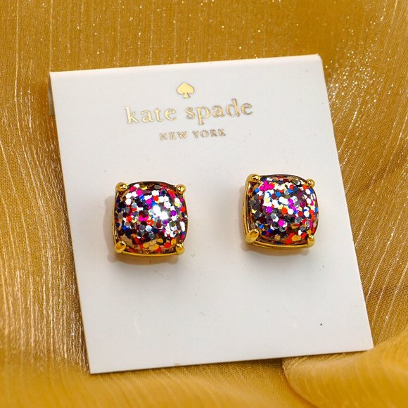 kate spade Jewelry - Kate Spade Small Square Studs Earrings in Multi Glitter + Dust Bag